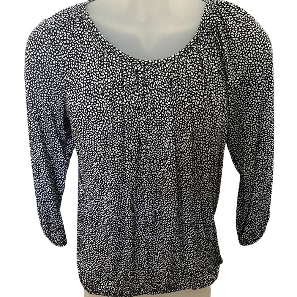MICHAEL KORS Black & White Pebbles Peasant Blouse Women PS SP